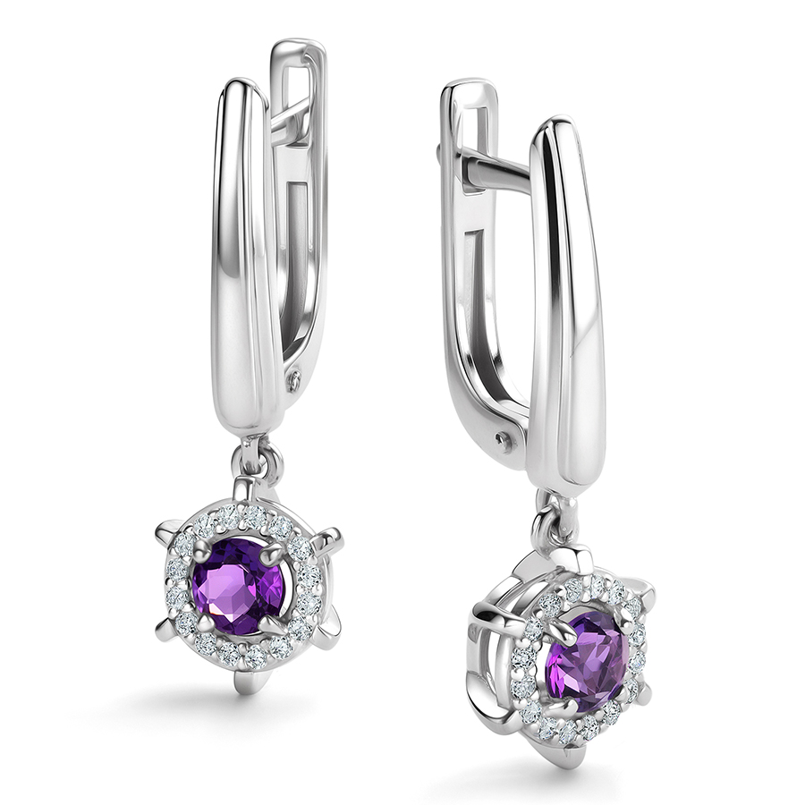 Серьги, серебро, аметист, 02-4290/00АМ-00
